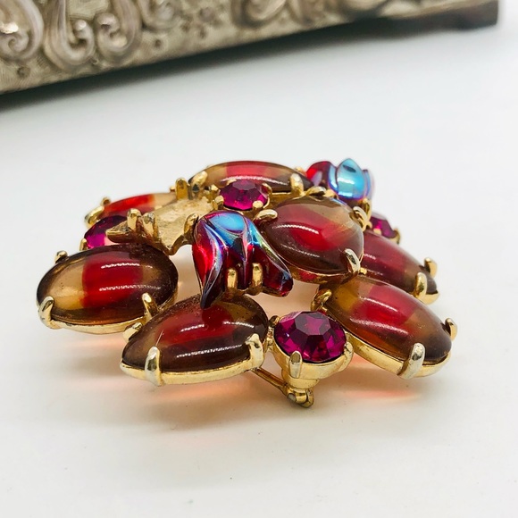 Rare Vintage Signed Schiaparelli Givre Glass Brooch - Picture 8 of 14